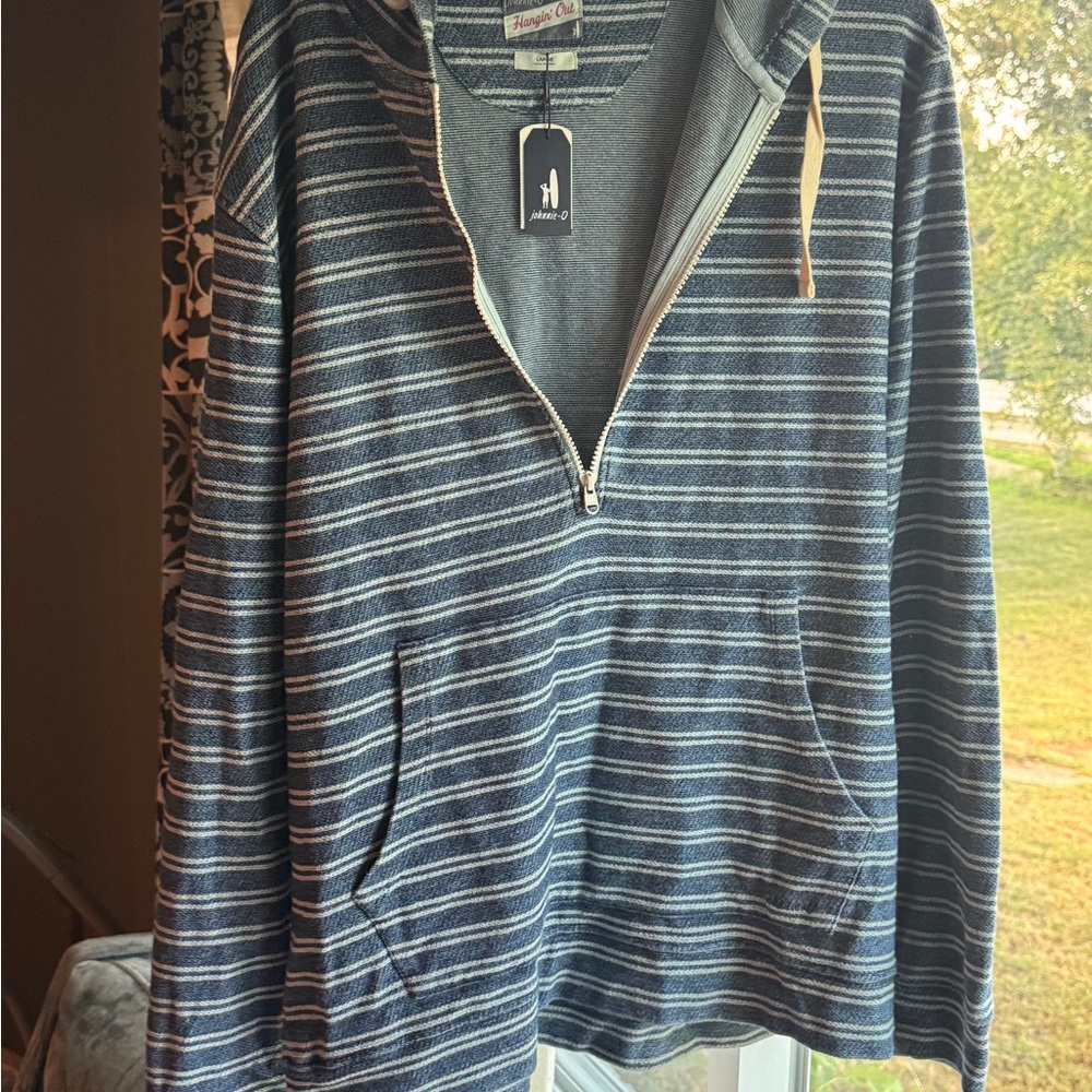 johnnie-O Navy Striped Zip-Up Sweater